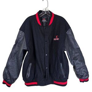 Texport Black & Red Wool Bomber Jacket 2XL Leather Sleeves Moto Bikercore Grunge